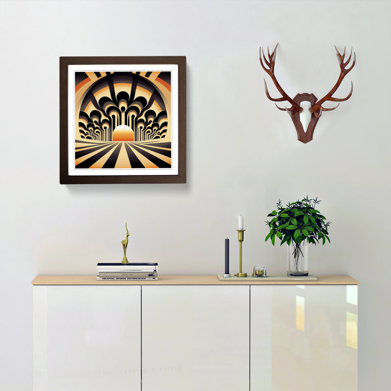 Art Deco Sunset Op Art No.1 - Framed Print, Walnut
