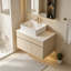 Meuble-lavabo flottant avec lavabo, 2 armoires et 1 tiroir-129444404