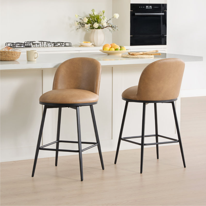 Tabouret de comptoir pivotant rembourré 26 po Aura, Brun selle, 2