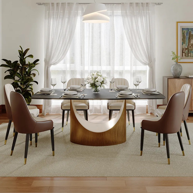 Modern 5/7 Pieces Dining Room Sets, Pre-Assembly Rectangular Dining Table Sets, Sintered Stone Tabletop Kitchen Dining Table Set With Upholstered PU Leather Chairs