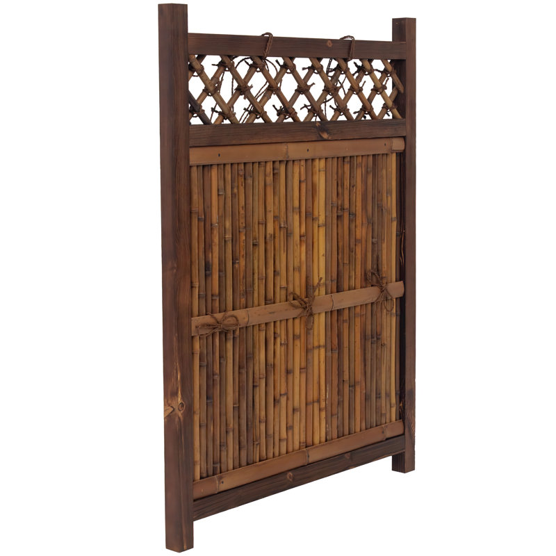 Japanese Zen Garden Fence Panel, 4' H x 3' W, Dark Bamboo