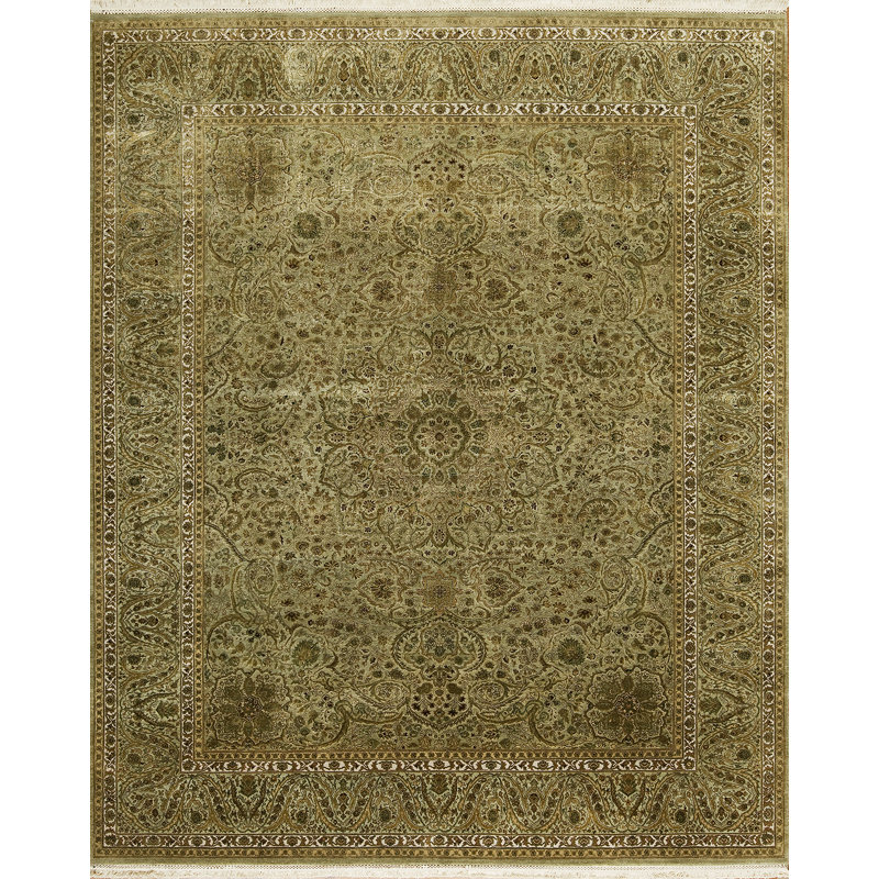 Extravagance Hand Knotted Area Rug in Green, Rectangle 6' x 9'