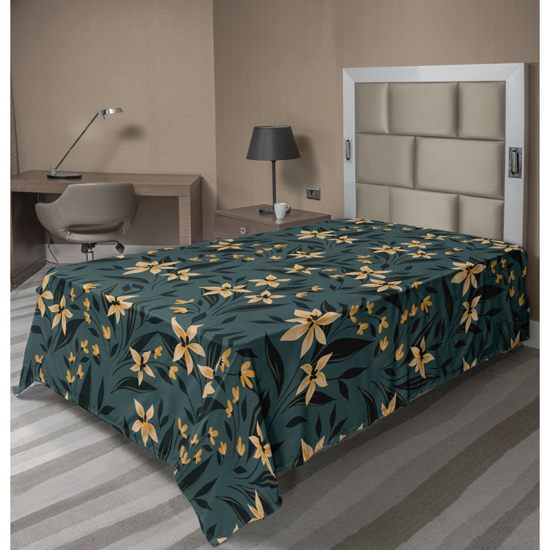 Drap floral, Bleu sarcelle foncé / pêche pâle