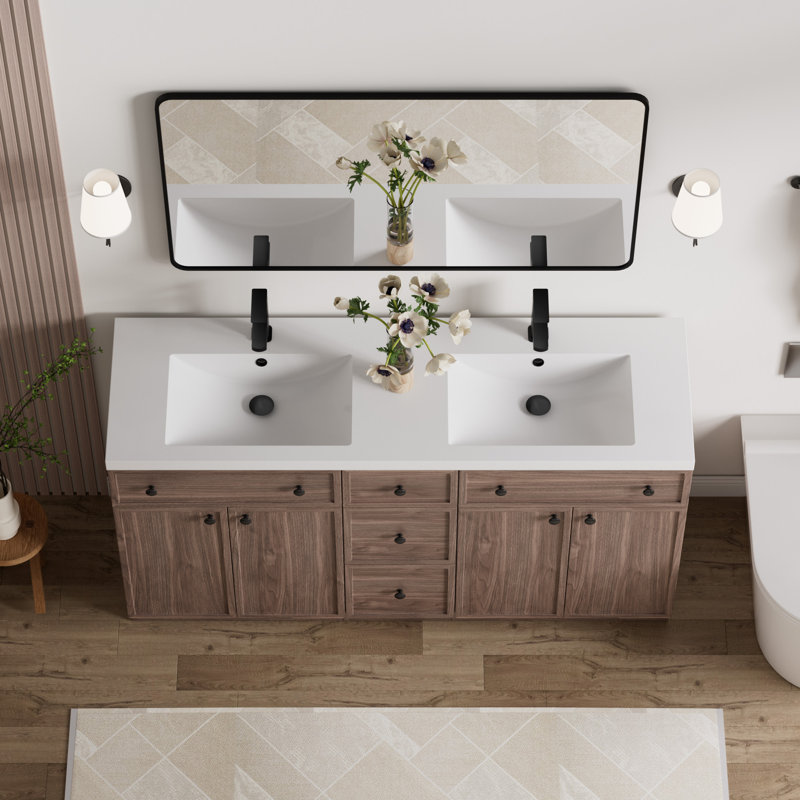 Ensemble de meuble-lavabo double 72 po Jadaya, 72", Noyer foncé