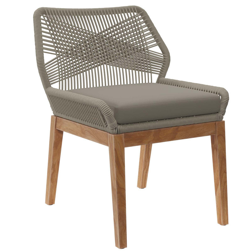 Wellspring Gray Teak Wood Dining Chair with Cushions