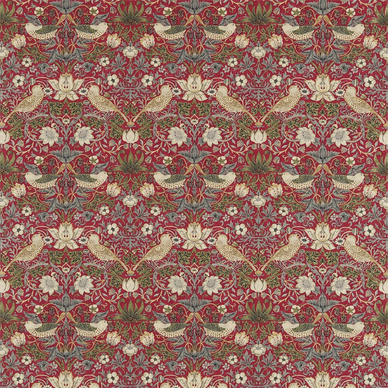 Strawberry Thief Fabric, Crimson/Slate