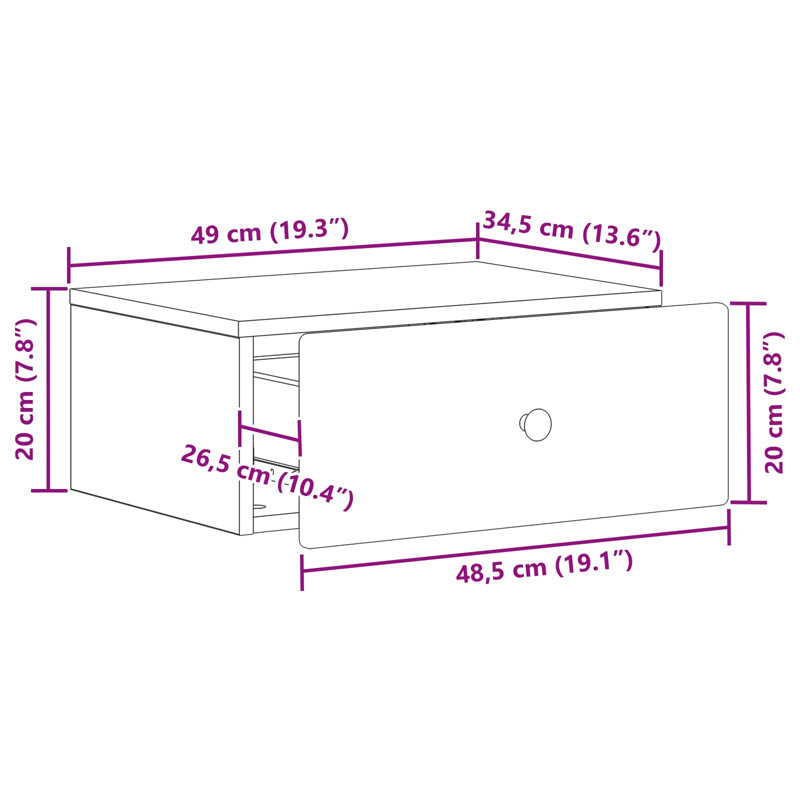49cm W Engineered Wood Bedside Table