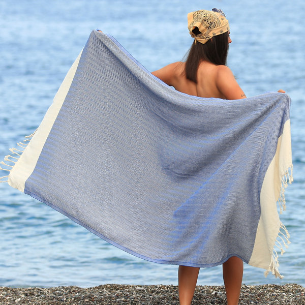 Market & Place Cotton Cabana Stripe Beach Towel Set 4-Pack Aqua Blue
