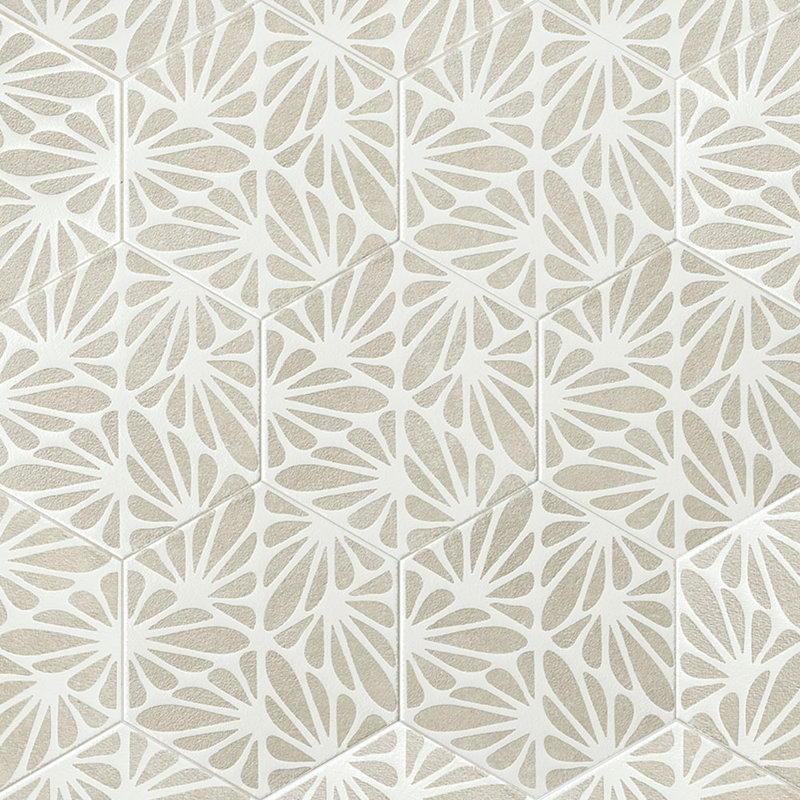 Handmade 9X10 Hexagon Cesello Pattern Porcelain Tile, Beige