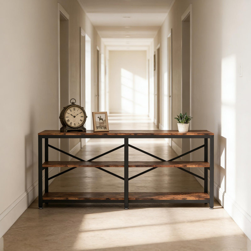 Canapé rustique de style campagnard, table de vestibule à 3 niveaux, console, meuble télé, bibliothèque
