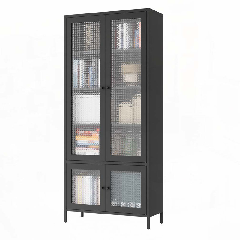 Vitrine de rangement en métal avec 4 portes en verre et 5 tablettes