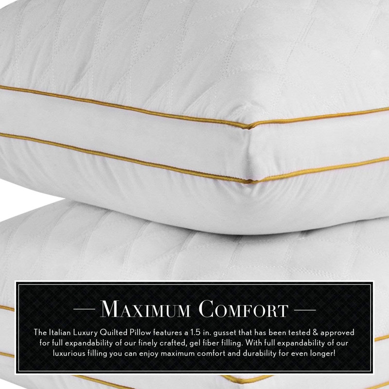 Oreiller matelassé de luxe italien, format Queen, ensemble de 2, oreillers de literie doux et confortables