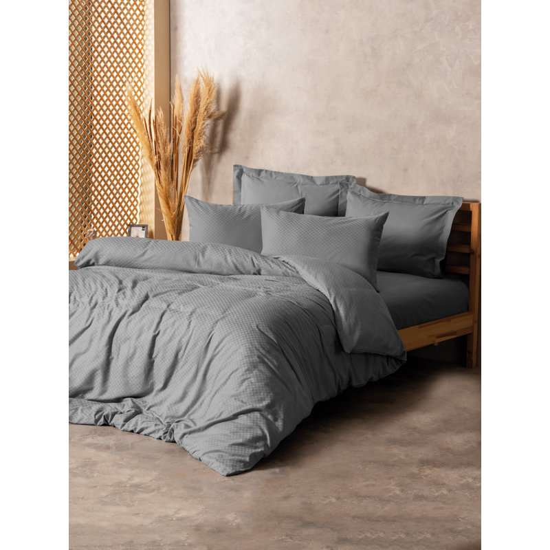 100% Cotton Ranforce Single Quilt Cover Set, Grey, Duvet Cover 55.1 x 78.7 inches & 1 Pillowcase 23.6 x 23.6 inches | Reactive Printing, Machine Washable, 145 Thread Count, Button Closure for Duvet, Envelope for Pillowcase
