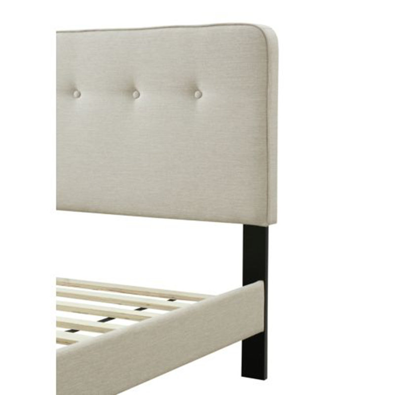 Élégant lit plateforme de style traditionnel, Blanc cassé, Grand lit
