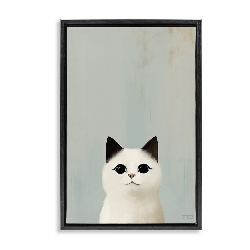 Toile flottante encadrée «Peeking White Kitten» par Roozbeh Bahramali, Cadre flottant noir de jais, H 25 po x l 17 po