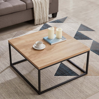 Table basse avec repose-pieds carré de 30 pouces à effet marbre avec plateau très épais et écologique, structure en métal robuste et pieds réglables pour les salons modernes.