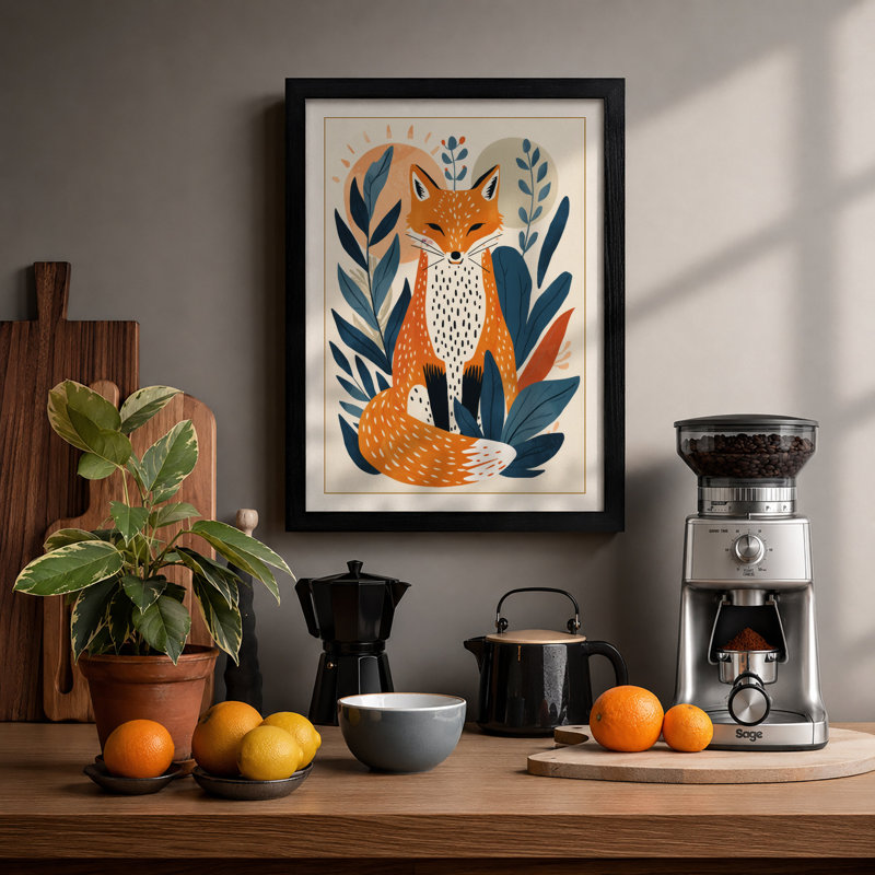 Woodland Fox Portrait Boho - Framed Print, A1 - 84.1 x 59.4 cm, Black