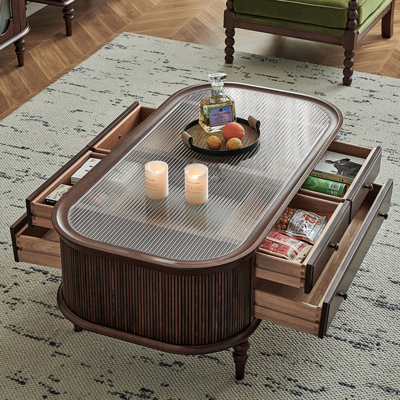 Table basse à 6 tiroirs en noyer, H 18,89 po x L 46,45 po x l 26,77 po