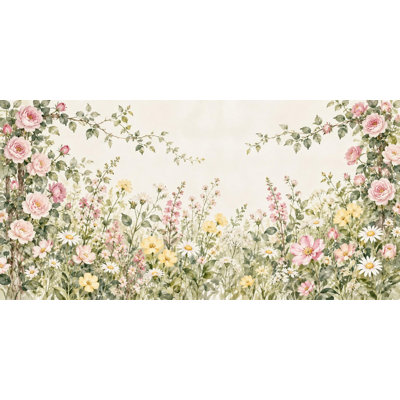 Climbing Rose Garden Wallpaper Mural, Peel and Stick Kids Room Wall Mural, Watercolor Flower Garden Nursery Wallpaper