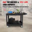 Chariot utilitaire en plastique à 2 étagères, chariot de service roulant avec compartiments latéraux pour outils, chariot de travail mobile robuste avec roues pour entrepôt, garage, bureau et usage commercial