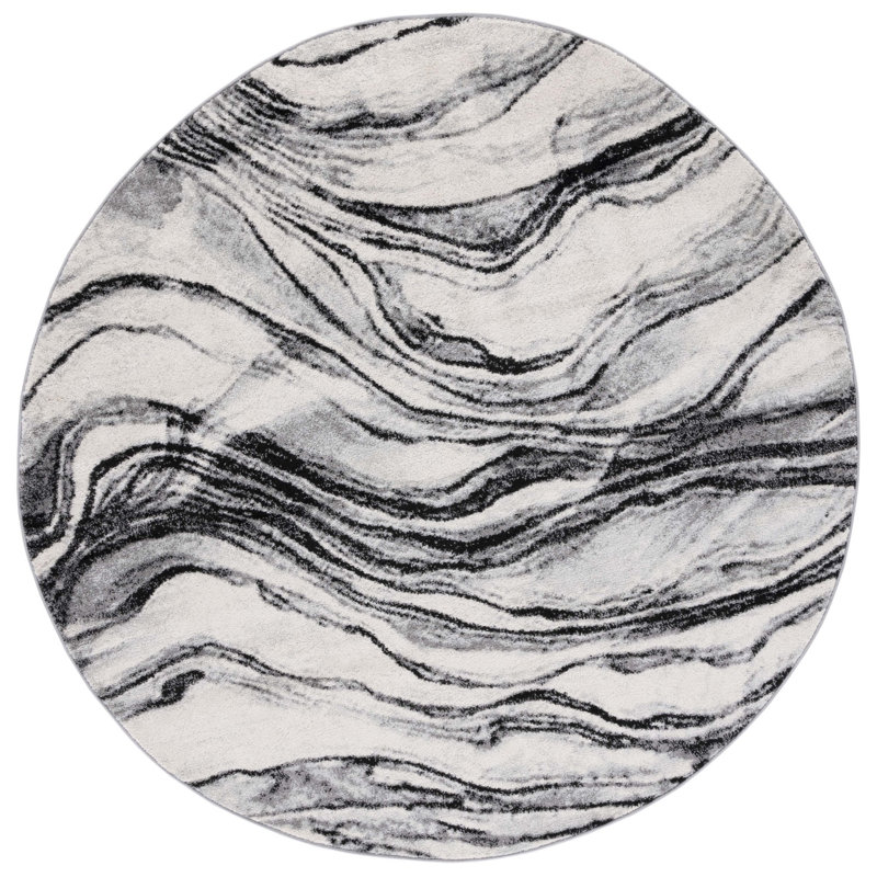 Tapis ivoire / noir Tulum 275, Rond 6 pi 7 po