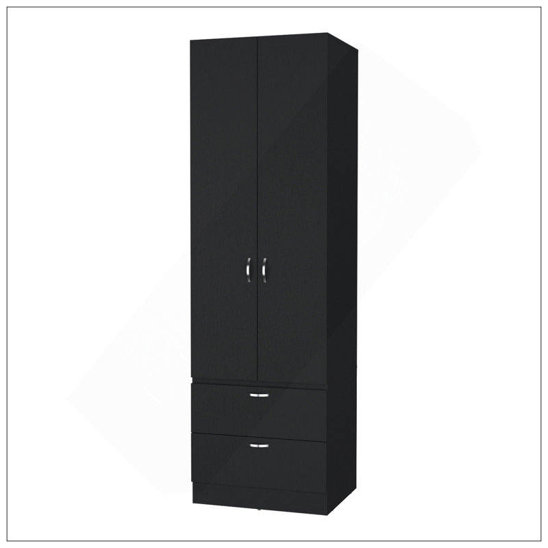 Armoire haute en mélamine avec deux portes et deux tiroirs Mayer, Noir