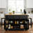 53.2-Inch Kitchen Island 3-Piece Set With 2 Bar Stools, Power Outlet, Interior Door Storage, Folding Tabletop, 5 Wheels, 5 Side Shelves, 3 Drawers, Black.-1786244205