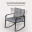 Ensemble de chaises berçantes d'extérieur pour 2 personnes avec coussins gris moelleux épais, chaises berçantes de patio moderne en métal noir avec plateau en verre