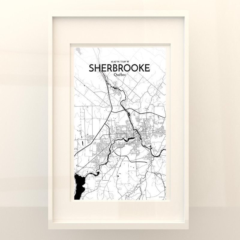 Sherbrooke, carte de la ville, impression, H 17 po x l 11 po, Noir et blanc