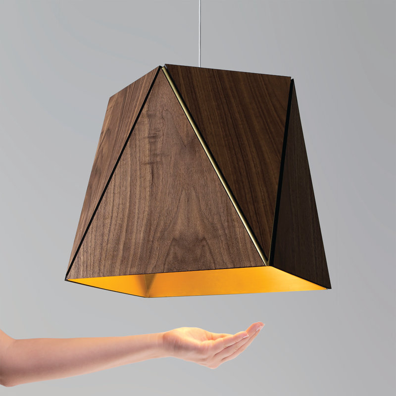 Calx 1 - Light Pendant, Walnut/Brushed Brass, 3500K, 6.38" H x 10" W x 10" D
