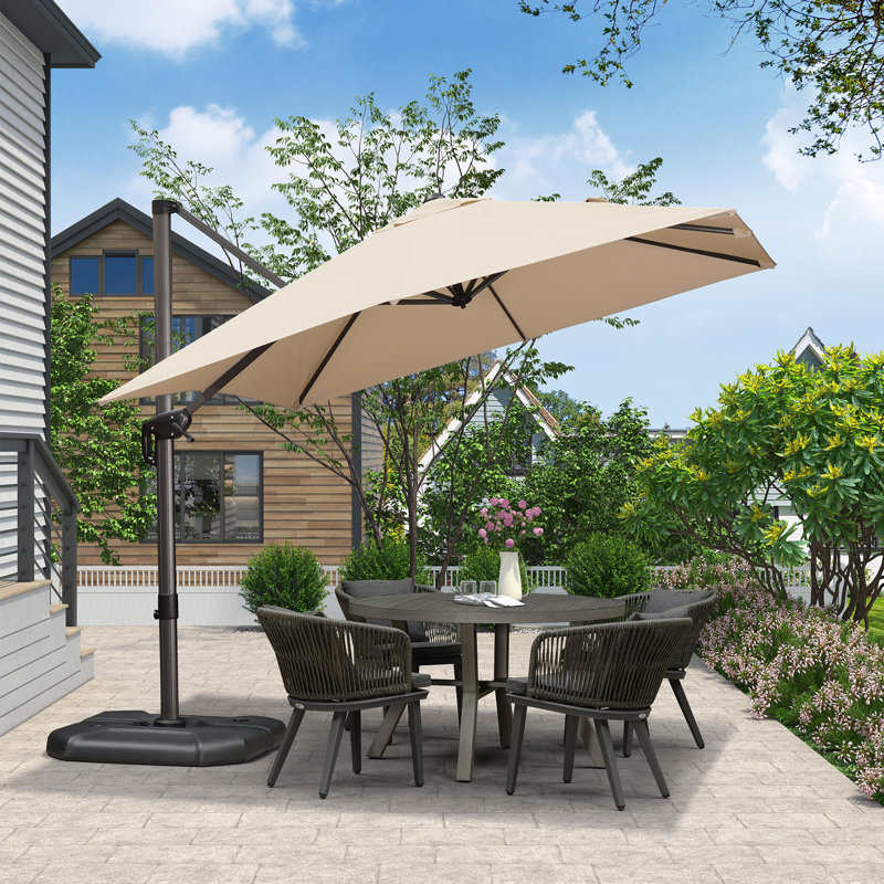 9' Square Medium Cantilever Umbrella with Base and 360-degree Rotation, Beige