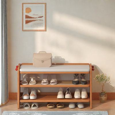 Banc de rangement pour chaussures en bois massif 8 paires