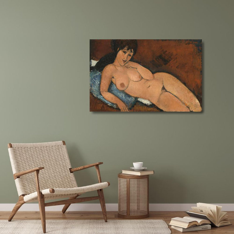 «Nude on a Blue Cushion» par Amedeo Modigliani - Art mural sur toile tendue avec châssis, H 24 po x l 17 po