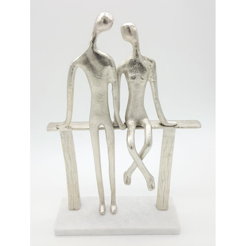 Avruch 41cm Decor Silver  Metal Couple On A Bench Sculpture