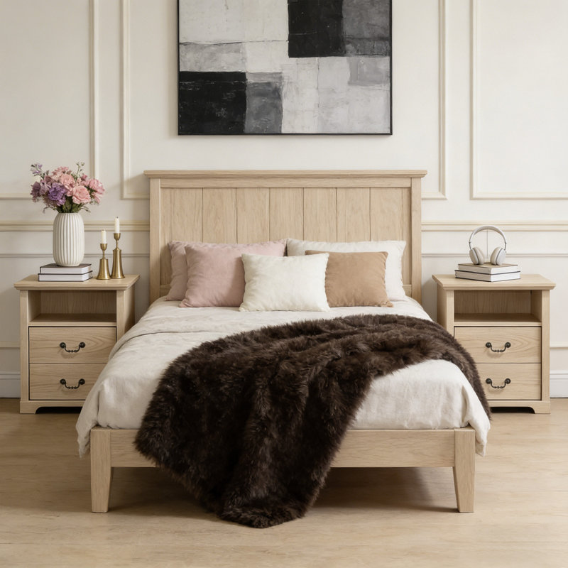 Rutland Set Of 2, Rustic Wood Rutlands With 2 Storage Drawers, Bedside Table With Open Shelf For Bedroom, Natural