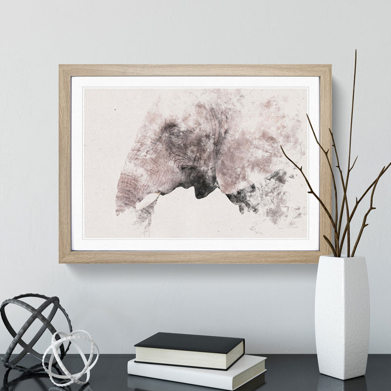 Portrait of an Elephant - Picture Frame Graphic Art Print, 62cm H x 87cm W x 2cm D, Oak Framed