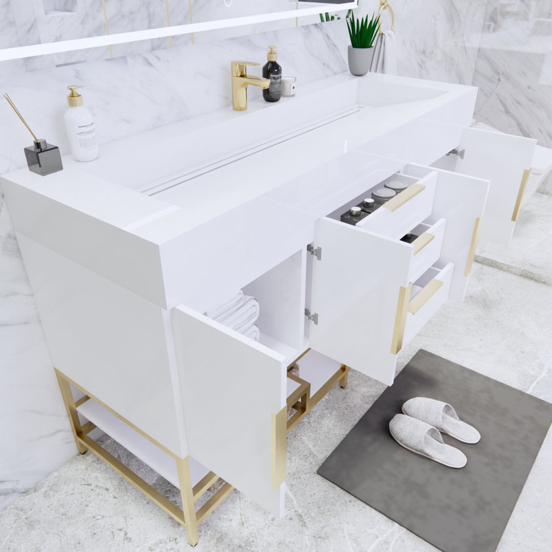 Glasgow 59'' Single Bathroom Vanity with Acrylic Top, High Gloss White