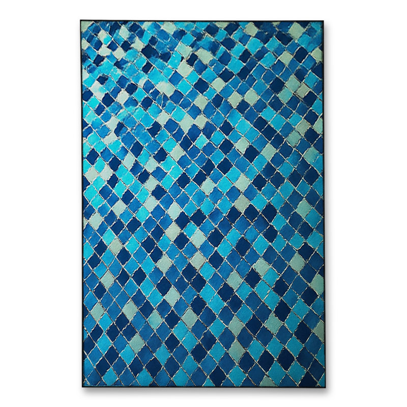 Tapis bleu tissé à carreaux lavables Mosso, 2' x 2'11"