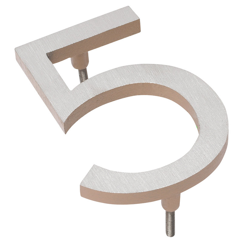 l 4 pi 5 po x Numéro de maison à fixation flottante, 5, Nickel satiné / taupe