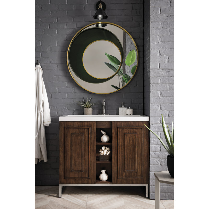 Alicante 39.5'' W Single Vanity, Brushed Nickel, Mid-Century Acacia