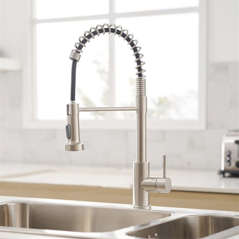 Robinet de cuisine avec douchette extractible, robinet d'évier de cuisine à poignée simple, Nickel brossé