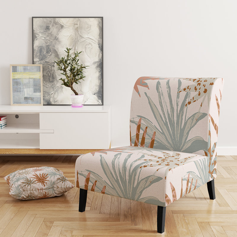 Brechta Vibrant Curve Design II - Velvet Upholstered Modern Slipper Chair, Brown/Light Green/White