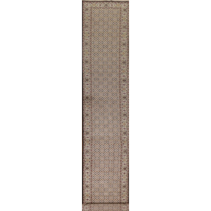 Tapis de couloir en laine et soie Tabriz Mahi fait à la main 3 x 20