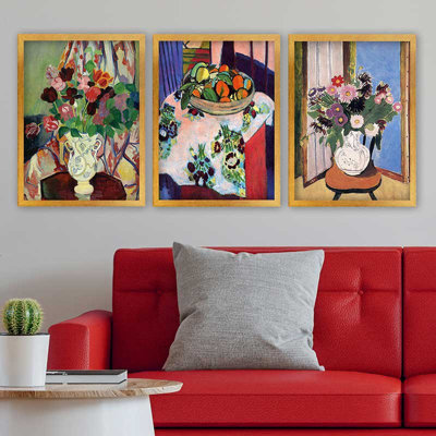 Superbe ensemble de peintures décoratives encadrées (3 pièces) de 21,7 po x 29,5 po chacune | Cadre 100% bois avec polystyrène de 0,8 pouce | Impression numérique UV | Parfait pour la décoration murale de salon, de bureau et de galerie