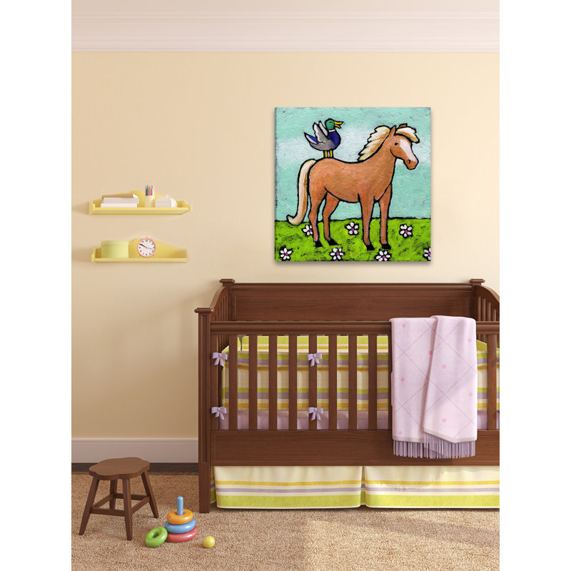 «Horse With Laughing Duck» par Janet Nelson, reproduction d'art sur toile tendue, H 18 po x l 18 po x P 1,5 po