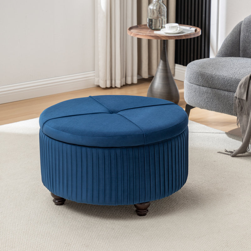 Repose-pieds rond avec rangement en velours Bula, Bleu