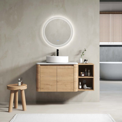 42'' Wall-Mounted Bathroom Vanity With Ceramic Art Sink, and 1-Storage Shelves, 2-Soft-Close Door