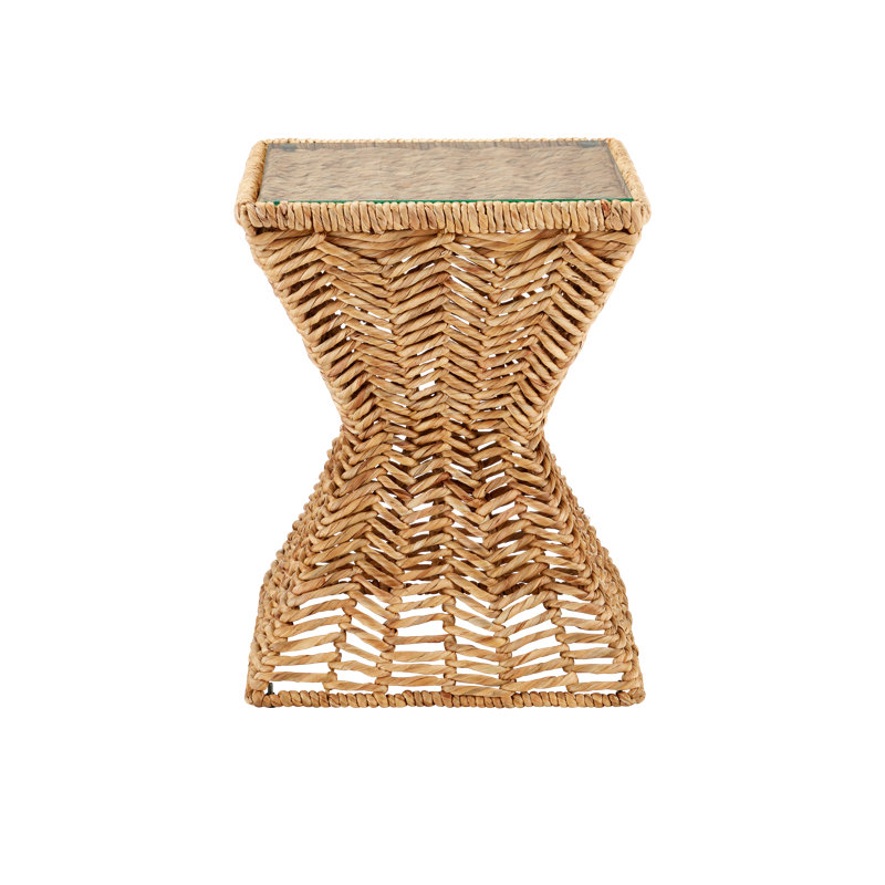Natural Water Hyacinth and Glass Square Accent Table
