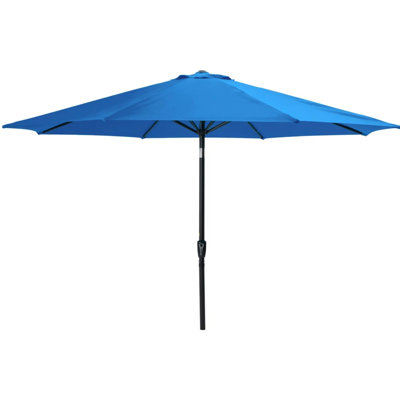 Parasol de patio bleu 11 pieds avec lumières à DEL solaires, 8 nervures, manivelle et inclinaison pour les repas en plein air Éclairage solaire de 11 pieds, installation manuelle dans la cour