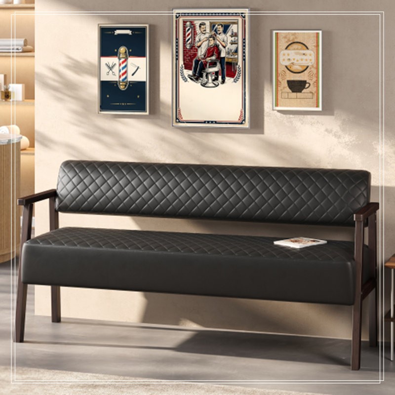 Banc en similicuir avec accoudoirs en bois, Black